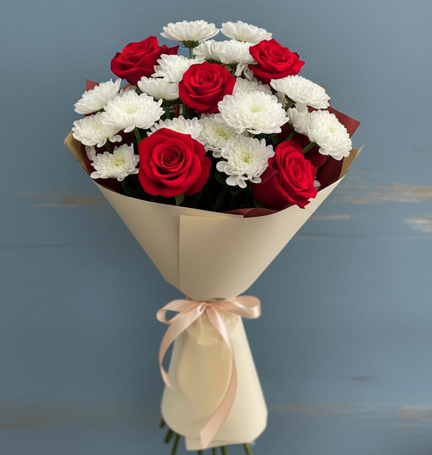 Букет цветов из: Розы и Хризантемы в Шведино