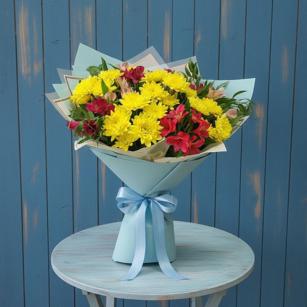 Букет цветов из: Альстромерии и Хризантемы в Шведино