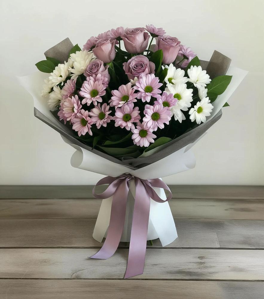Букет цветов из: Хризантемы и Розы в Шведино