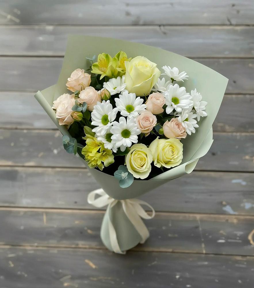 Букет цветов из: Альстромерии, Розы и Хризантемы в Шведино