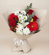 Букет цветов из:  Розы, Хризантемы, Герберы и Лилии в Шведино