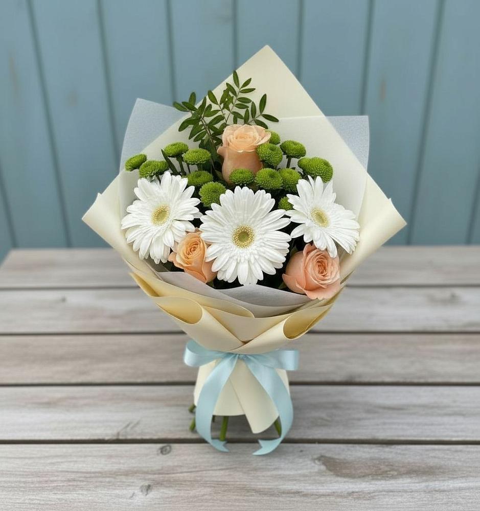 Букет цветов из: Герберы, Розы и Хризантемы в Шведино