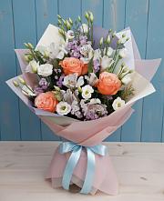 Букет цветов из:  Лизиантусы, Розы, Альстромерии и Гипсофила #REPLACE_PRED# Шведино