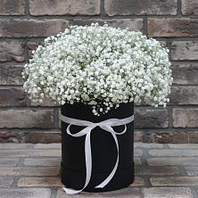 Цветочная композиция из Гипсофила в шляпной коробке в Шведино
