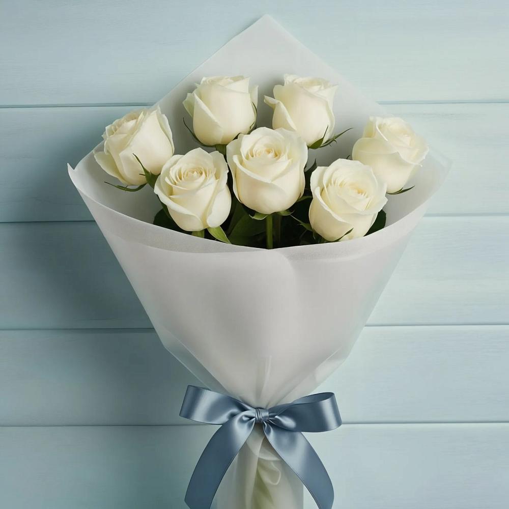 Букет 7 Белых роз Эдлесс Лав в Шведино